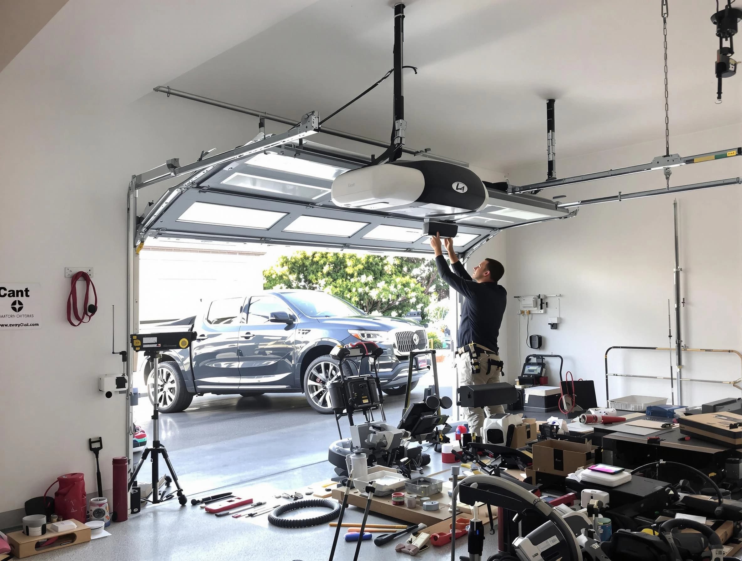 Rio Communities Garage Door Repair specialist installing smart garage door opener system in Rio Communities home
