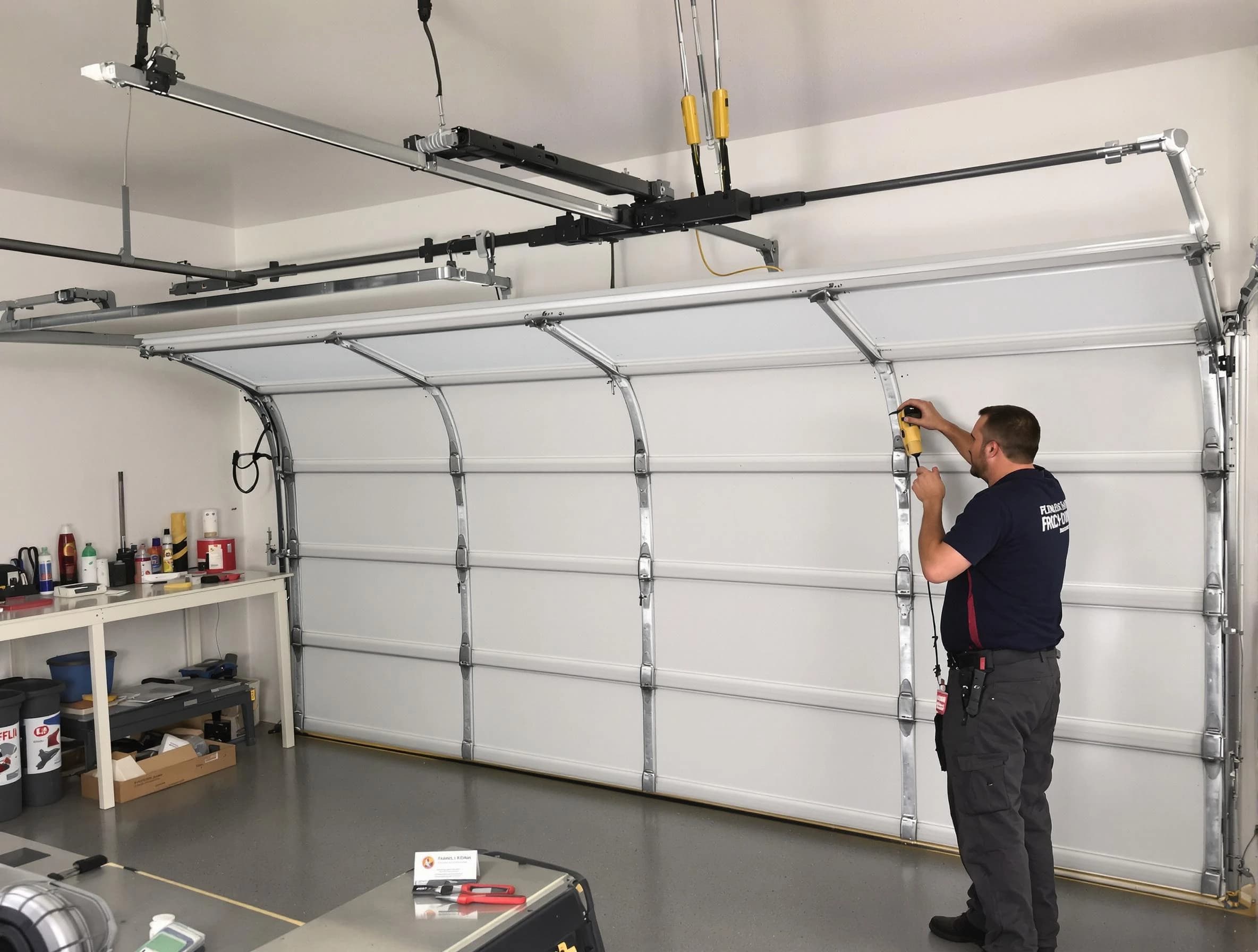 Rio Communities Garage Door Repair certified technician performing overhead door system repair in Rio Communities