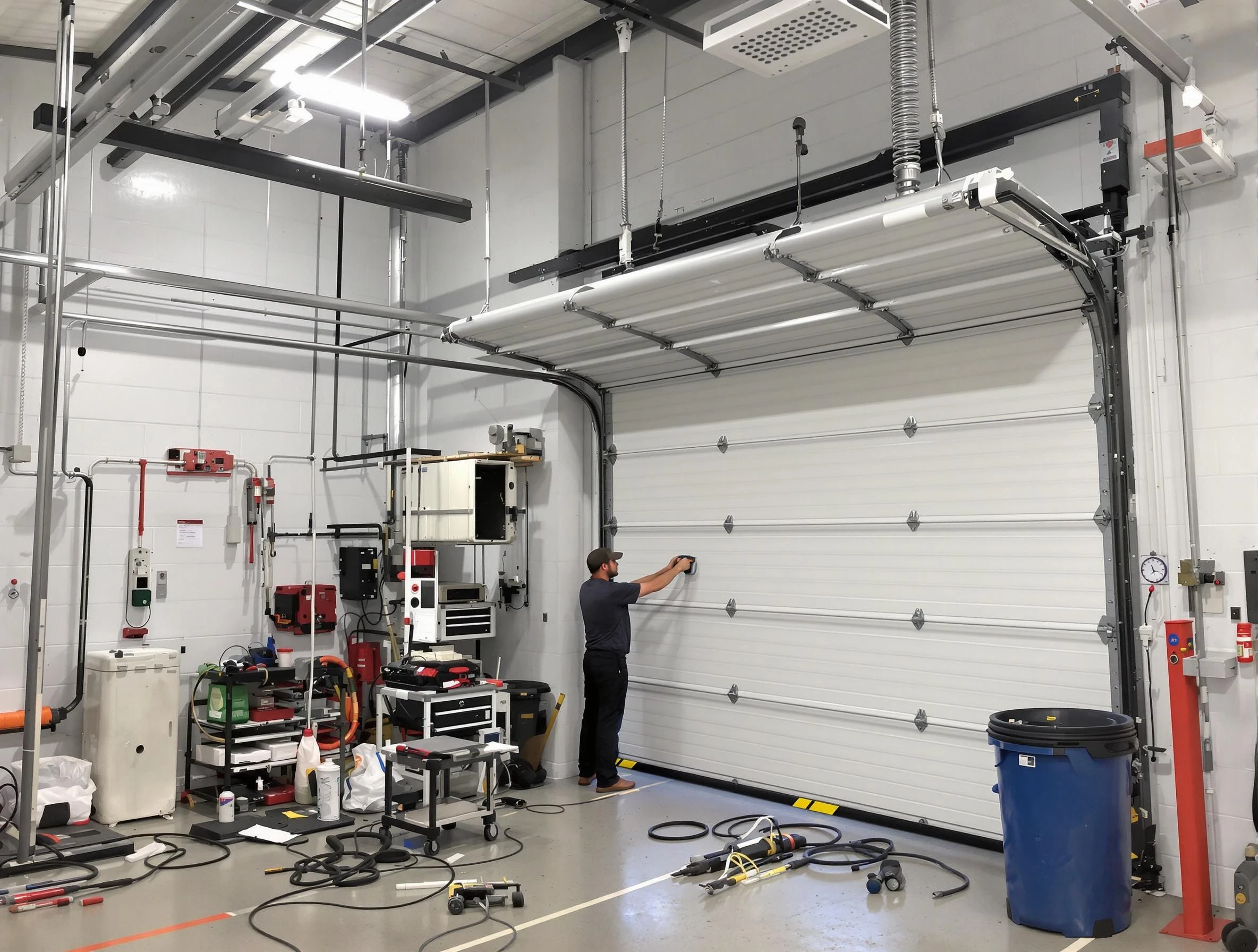 Rio Communities Garage Door Repair certified technician performing commercial door repair at a Rio Communities business facility