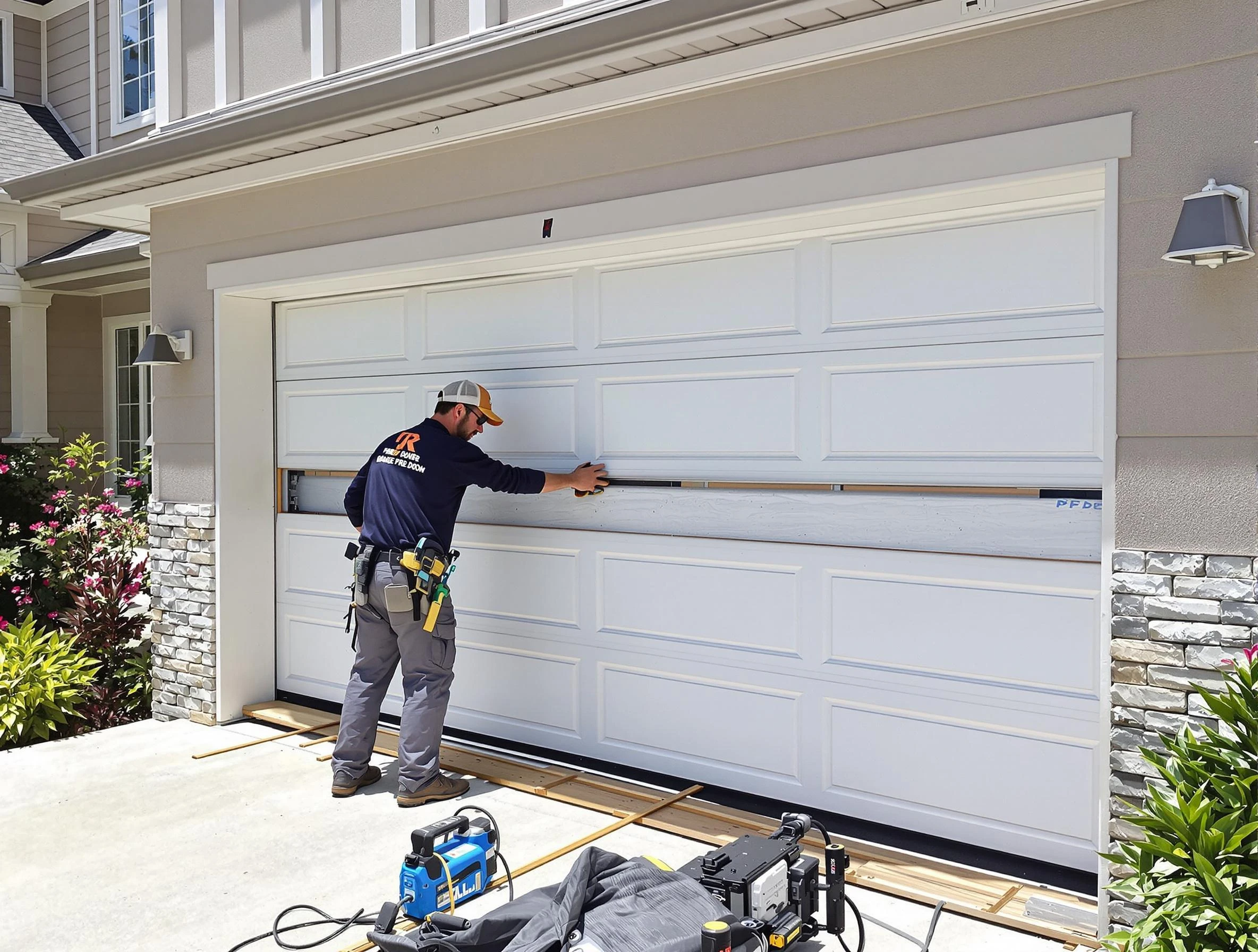 Rio Communities Garage Door Repair team performing complete garage door replacement at Rio Communities residence